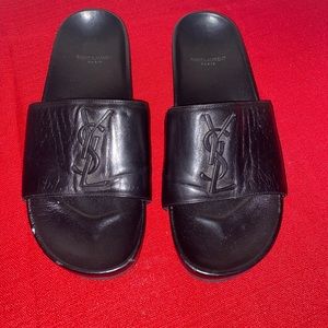 YSL- Black Yves Joan Ysl Monogram Leather Flat